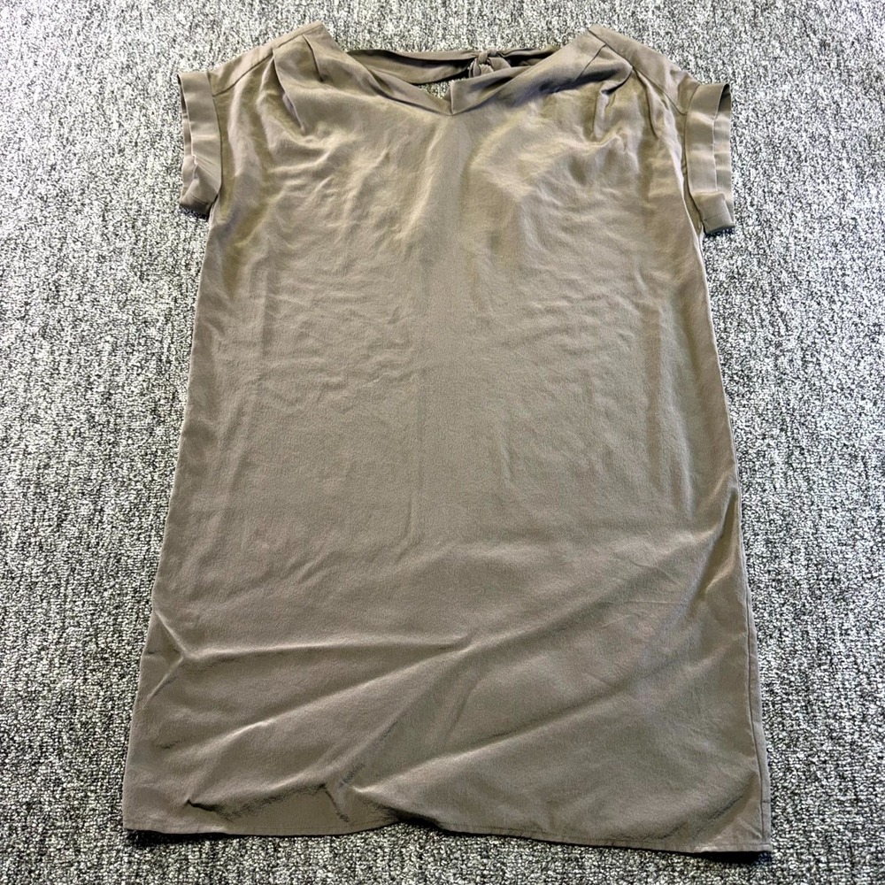 Cynthia Rowley Shift Dress Womens 8 Brown Silk Cuffed Sleeves V Neck Outdoor